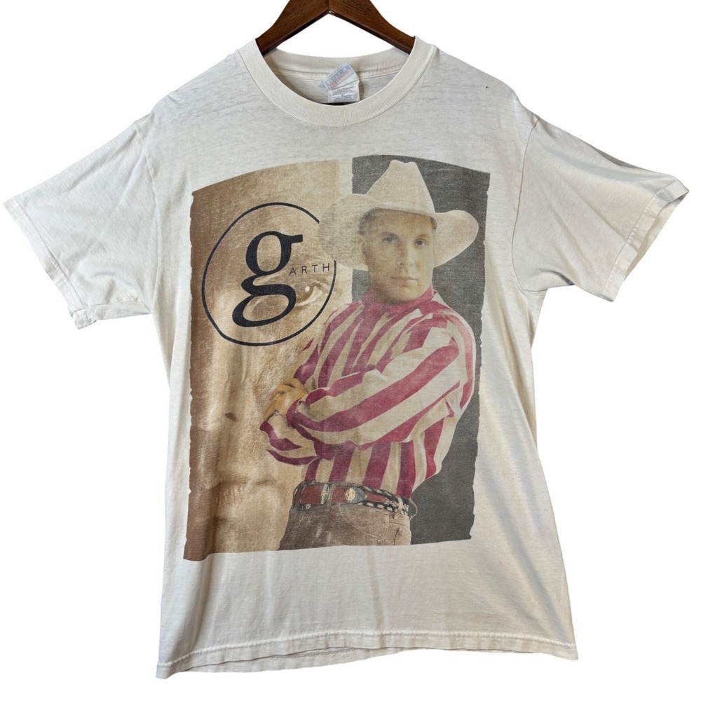 Vintage Garth Brooks World Tour T Shirt Mens Medium White 90s Tee Concert Band